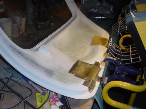 Fiberglass hinge covers curing for co-pilot door