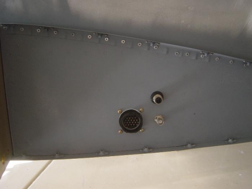 Left side 24 pin Cannon plug, NAV BNC, and Pitot quick connect fitting