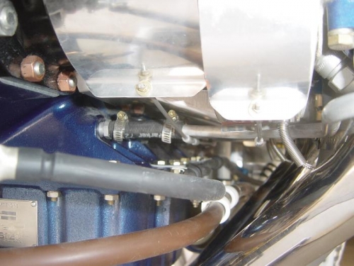 #2 welding cable attached to starter and secured to sump bolt brackets