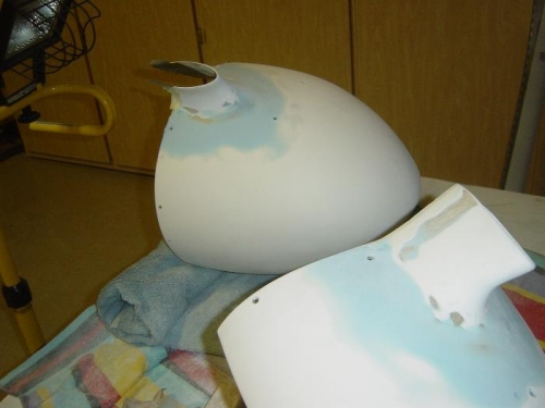 Starting to sand the flox build-up to final size.