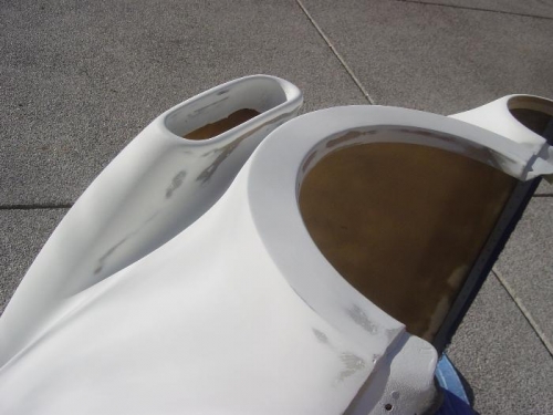 Forward portin of cowl hand sanded