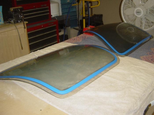 Door windows prepped for install