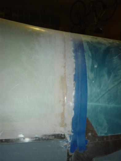 Shot of the aft upper fuse skin seam/joint after initial sanding