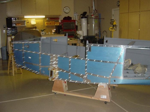 L & R Fuse skins clecoed ready for riveting.