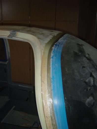 Fiberglass tape applied to windscreen/cabin cover seam