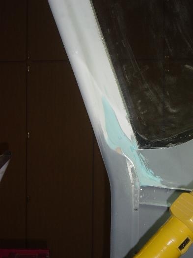 Interior door jam filled,filed,sanded w/ SuperFil for contoured appearance