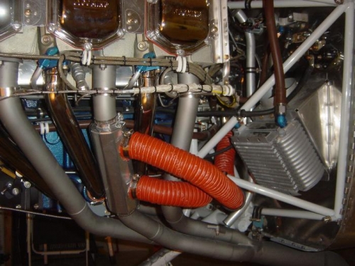 Left (pilot) side heat muff attached and connected to heater duct/valve