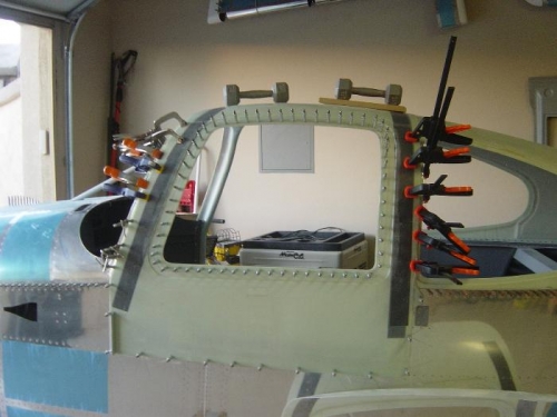 Left Door shells joined and clecoed to fuse/cabin for curing