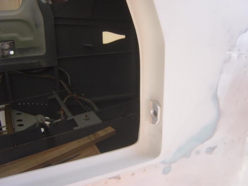 Fwd door pin receiver trimmed and mounted