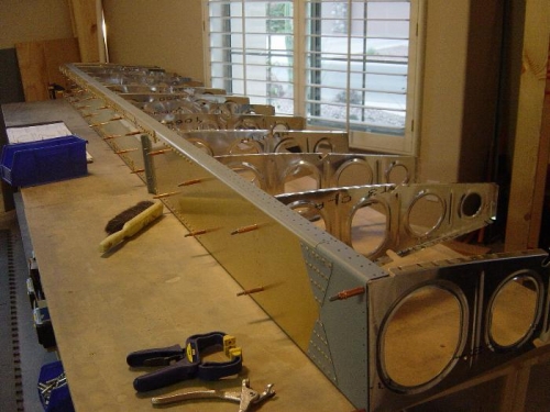 Left wing ribs clecoed and drilled