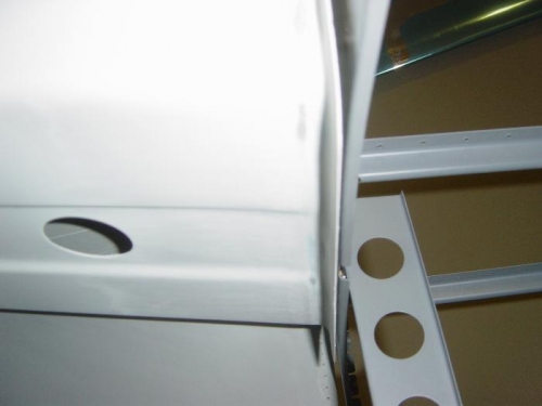 Internal view of the Aft Overhead vent flange as it meets the rear bulkhead rib