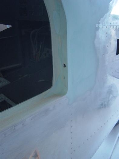 Detailed of inside of door jam note screw holes are covered and filled