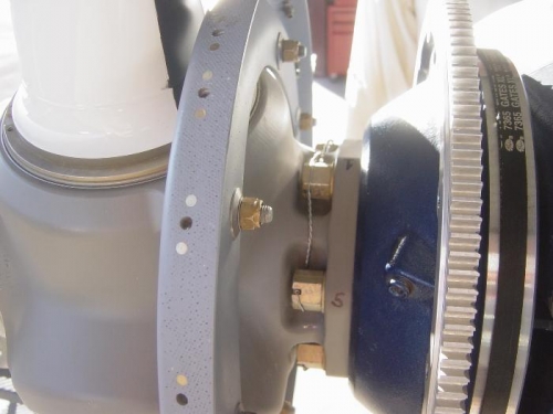 Properly torqued (60 ft lbs) and safetied prop bolts