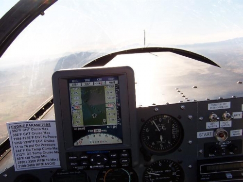Airspeed was out of this shot, but it shows my upgraded engine parameters card and the GPS display.