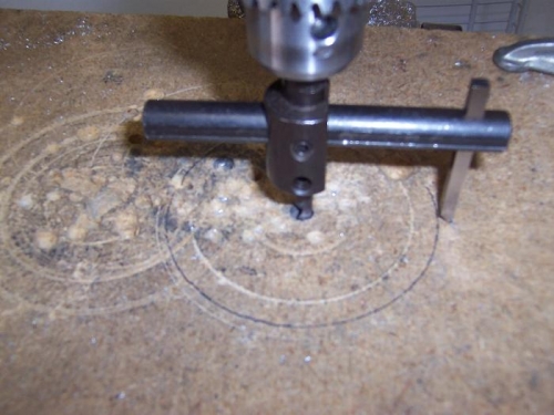 Used drawn-in circle to align the part for cutting, since there was no longer a center for the pilot.