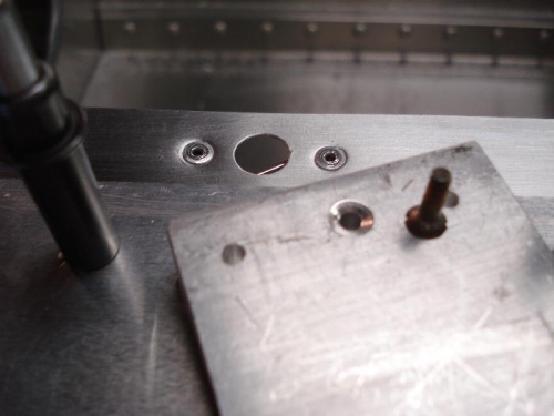 My home made tool to squeeze the c'sink into the Locker Door Stops for the Dzus spring rivets.