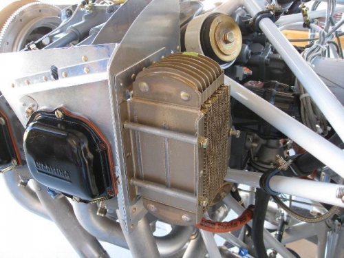 Oilm cooler shown attached to baffle