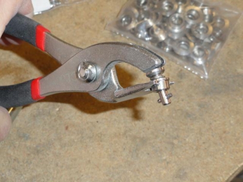 The modified C-Loc pliers gripping a stud fastener