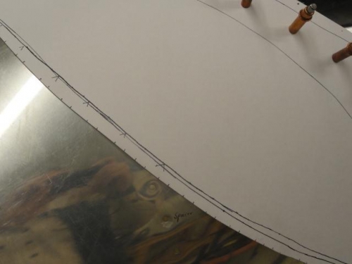 The aft edge of the right template prior to trimming