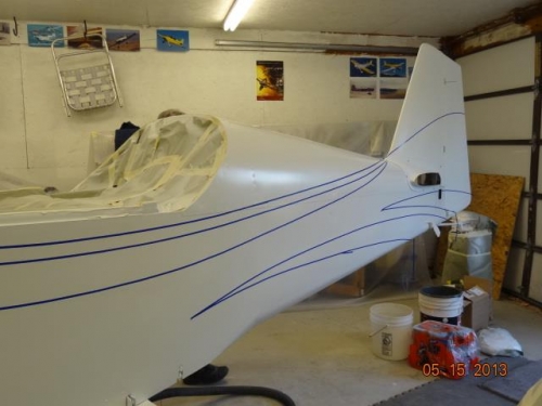 The aft fuselage striped
