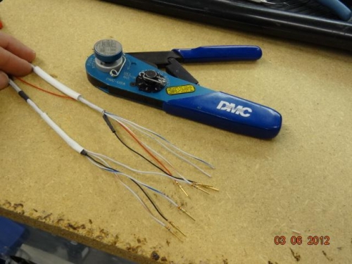 The two sets of wires pinned with the DMC crimper