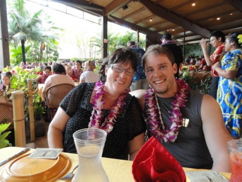Mary and Brian at the Polynesian Cultural Center during the luau
