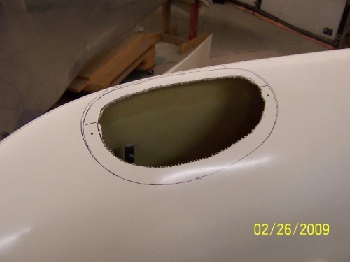 Left wingtip with the initial hole cut out