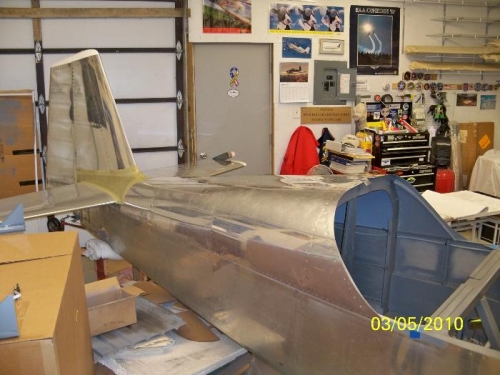 The fuselage skins riveted in place