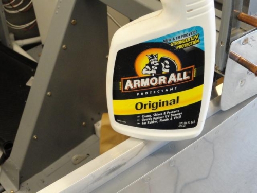 ArmorAll was sprayed on a towel and then wiped on the rail interior