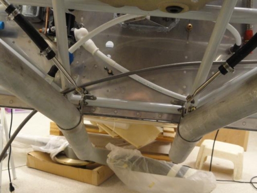 The two exhausts with the hangers in place