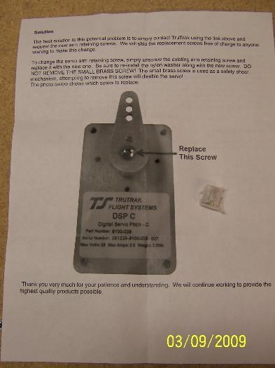 The TruTrak Service Bulletin for replacing screws