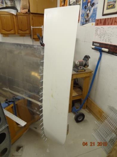 The wing tip clecoed to the wing after drilling