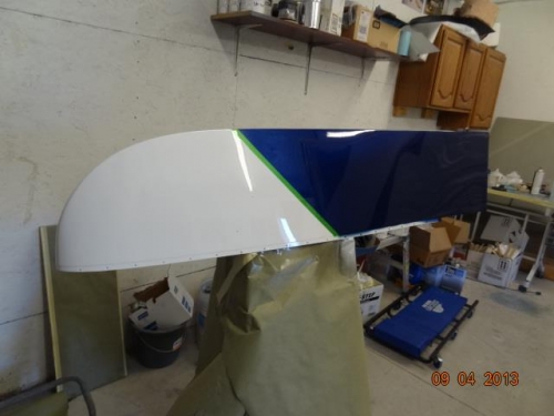The right wing tip after clearcoating