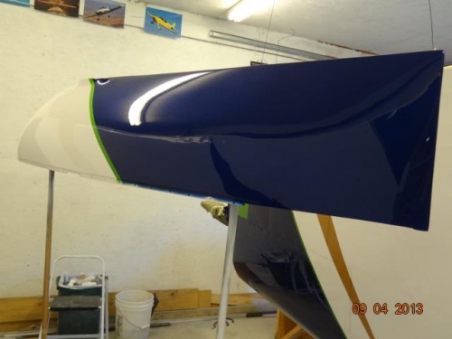 Left wing tip after clearcoating