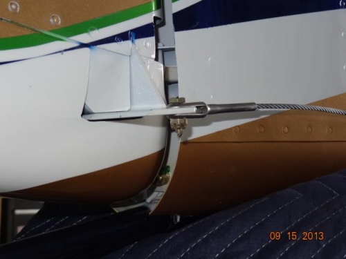 Rudder cable attached to the rudder