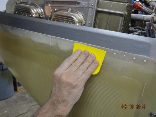 The rivets getting filled in on the lower cowling