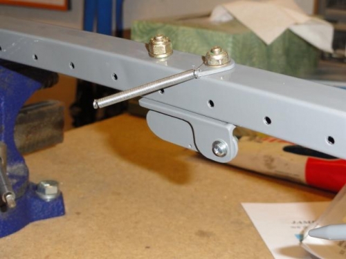 The tip-up mod hardware in place on the right canopy frame bow