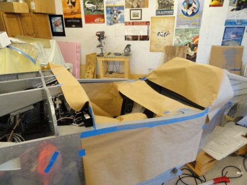 The interior covered so that the side canopy supports could be repainted