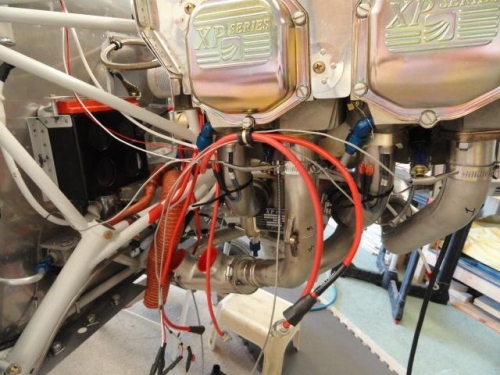 The engine wires clamped in place