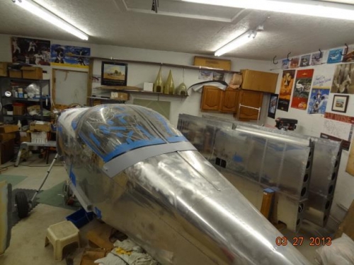 The fuselage and wings back in the shop
