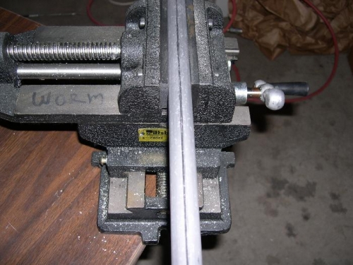 Clamp in vice for drilling.