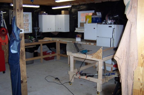 workbench on left, layup table to right