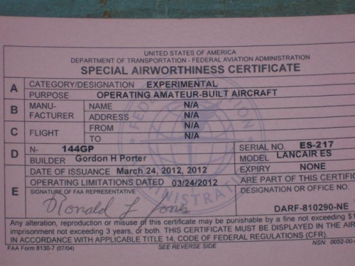 Special Airworthiness Certificate