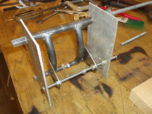 I drilled some scrap aluminum I had around  to hold  the brake cylinder mounts in place to tack them