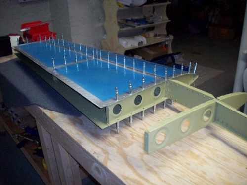 Front spar cleco'd to the left HS.