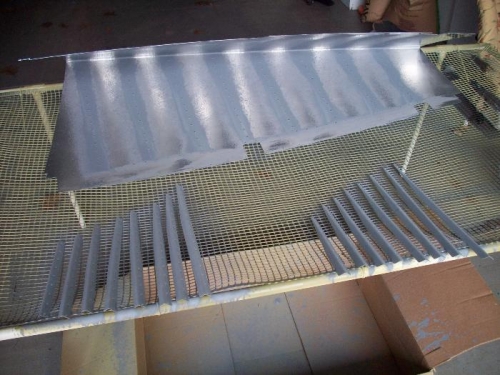 Primed rudder stiffners and inside skin where stiffners will mount