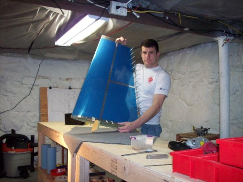 Skin riveted in place, and rear spar cleco'd in place