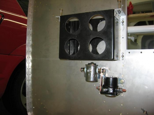 Battery box, master relay and starter relay