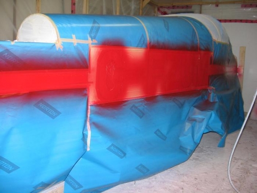 Accent stripe and registration mark spray painted