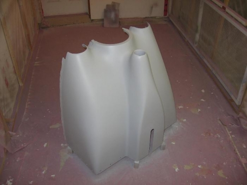 Lower engine cowling sanded and primed